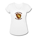 Women's V-Neck T-Shirt - Catch Tacos Not Feelings - white