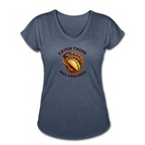 Women's V-Neck T-Shirt - Catch Tacos Not Feelings - navy heather