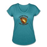 Women's V-Neck T-Shirt - Catch Tacos Not Feelings - heather turquoise