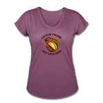 Women's V-Neck T-Shirt - Catch Tacos Not Feelings - heather plum