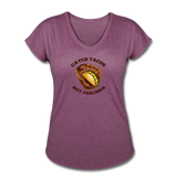 Women's V-Neck T-Shirt - Catch Tacos Not Feelings - heather plum