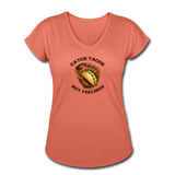 Women's V-Neck T-Shirt - Catch Tacos Not Feelings - heather bronze