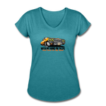 Women's V-Neck T-Shirt - My Mind On Tacos - heather turquoise