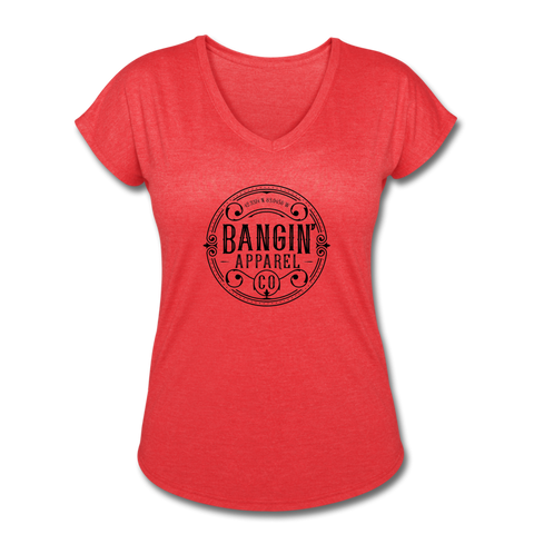 Women's V-Neck T-Shirt - Bangin' Apparel Co. Logo (Black) - heather red