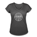 Women's V-Neck T-Shirt - Bangin' Apparel Co. Logo (White) - deep heather