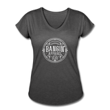 Women's V-Neck T-Shirt - Bangin' Apparel Co. Logo (White) - deep heather