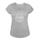 Women's V-Neck T-Shirt - Bangin' Apparel Co. Logo (White) - heather gray