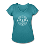 Women's V-Neck T-Shirt - Bangin' Apparel Co. Logo (White) - heather turquoise