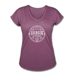 Women's V-Neck T-Shirt - Bangin' Apparel Co. Logo (White) - heather plum