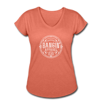 Women's V-Neck T-Shirt - Bangin' Apparel Co. Logo (White) - heather bronze