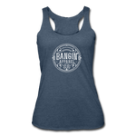 Women’s Racerback Tank - Bangin' Apparel Co. Logo (White) - heather navy