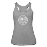 Women’s Racerback Tank - Bangin' Apparel Co. Logo (White) - heather gray