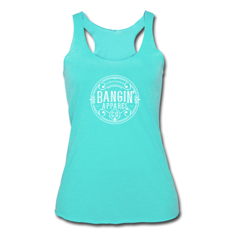 Women’s Racerback Tank - Bangin' Apparel Co. Logo (White) - turquoise