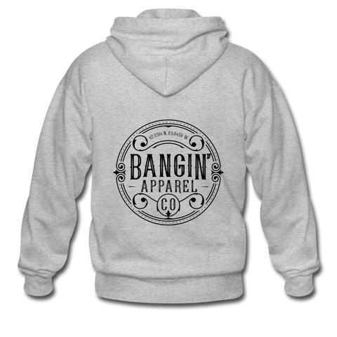 Men's Heavy Blend Zip Hoodie - Bangin' Apparel Co. Logo (Black) - heather gray