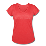 Women's V-Neck T-Shirt - Tacos Are Foreplay (White) - heather red