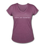 Women's V-Neck T-Shirt - Tacos Are Foreplay (White) - heather plum