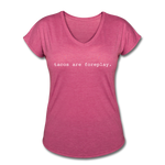 Women's V-Neck T-Shirt - Tacos Are Foreplay (White) - heather raspberry