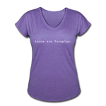 Women's V-Neck T-Shirt - Tacos Are Foreplay (White) - purple heather