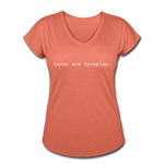 Women's V-Neck T-Shirt - Tacos Are Foreplay (White) - heather bronze