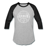 Baseball T-Shirt - Bangin' Apparel Co. Logo (White) - heather gray/black