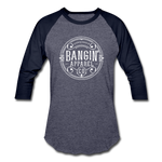 Baseball T-Shirt - Bangin' Apparel Co. Logo (White) - heather blue/navy