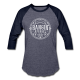 Baseball T-Shirt - Bangin' Apparel Co. Logo (White) - heather blue/navy