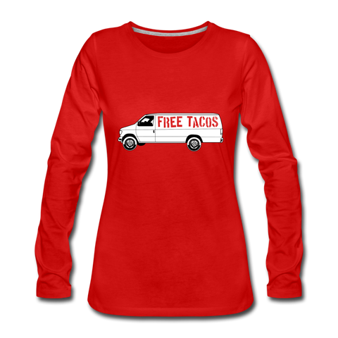 Women's Long Sleeve T-Shirt - Free Taco Van - red