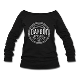 Women's Wideneck Sweatshirt - Bangin' Apparel Co. Logo (White) - black