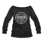 Women's Wideneck Sweatshirt - Bangin' Apparel Co. Logo (White) - heather black