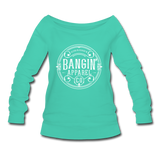 Women's Wideneck Sweatshirt - Bangin' Apparel Co. Logo (White) - teal