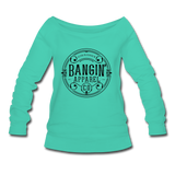 Women's Wideneck Sweatshirt - Bangin' Apparel Co. Logo (Black) - teal