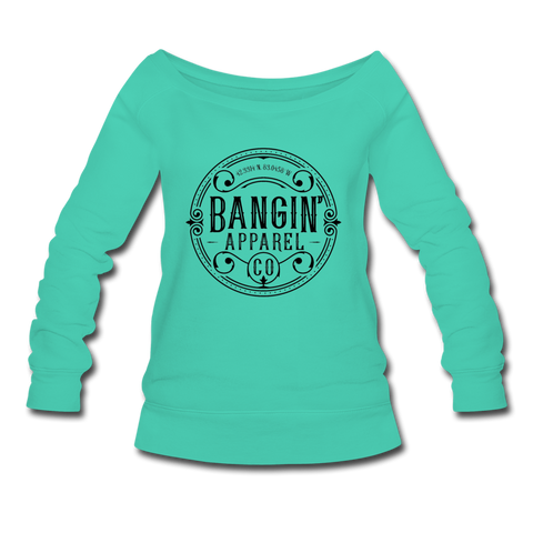 Women's Wideneck Sweatshirt - Bangin' Apparel Co. Logo (Black) - teal