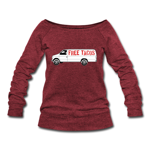 Women's Wideneck Sweatshirt - Free Taco Van - cardinal triblend