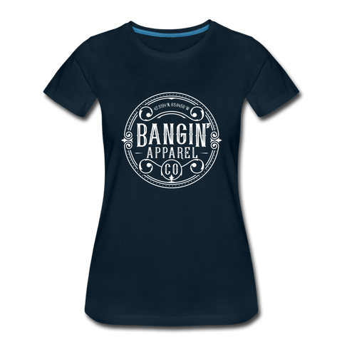 Women’s T-Shirt - Bangin' Apparel Co. Logo (White) - deep navy