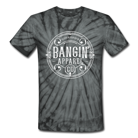 Unisex Tie Dye T-Shirt - Bangin' Apparel Co. Logo (White) - spider black