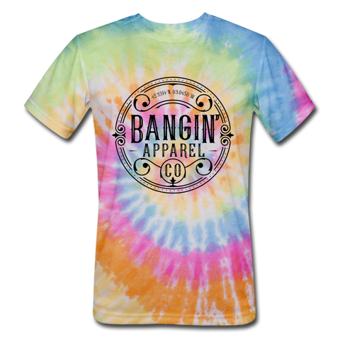 Unisex Tie Dye T-Shirt - Bangin' Apparel Co. Logo (Black) - rainbow