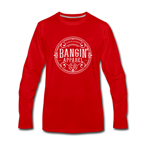 Men's Long Sleeve T-Shirt – Bangin' Apparel Co. Logo (White) - red