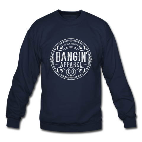 Crewneck Sweatshirt - Bangin' Apparel Co. Logo (White) - navy