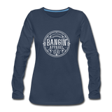 Women's Long Sleeve T-Shirt - Bangin' Apparel Co. Logo (White) - navy