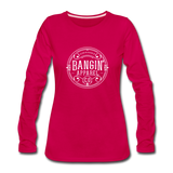 Women's Long Sleeve T-Shirt - Bangin' Apparel Co. Logo (White) - dark pink