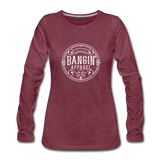 Women's Long Sleeve T-Shirt - Bangin' Apparel Co. Logo (White) - heather burgundy