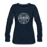 Women's Long Sleeve T-Shirt - Bangin' Apparel Co. Logo (White) - deep navy