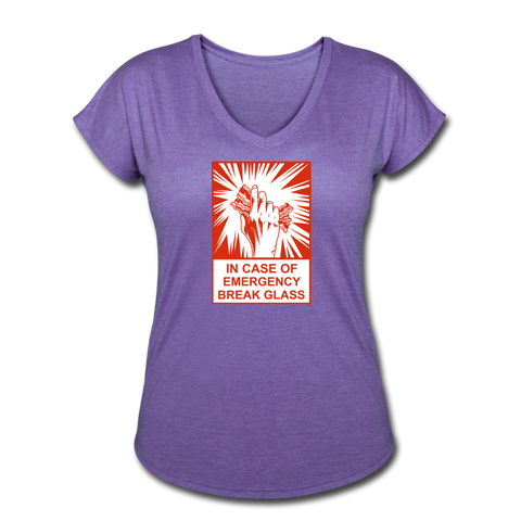 Women's Tri-Blend V-Neck T-Shirt - In Case of Emergency (Bacon) - purple heather