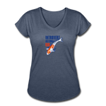 Women's V-Neck T-Shirt - Introvert Acting Koi - navy heather