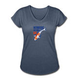 Women's V-Neck T-Shirt - Introvert Acting Koi - navy heather