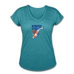 Women's V-Neck T-Shirt - Introvert Acting Koi - heather turquoise