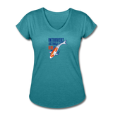 Women's V-Neck T-Shirt - Introvert Acting Koi - heather turquoise