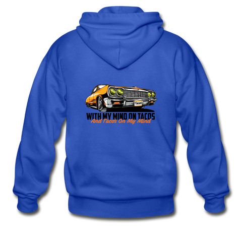 Men's Heavy Blend Zip Hoodie - My Mind On Tacos - royal blue