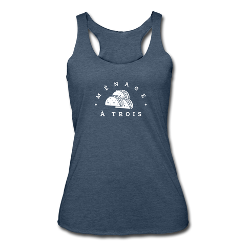 Women’s Racerback Tank - Menage A Trois (White Logo) - heather navy