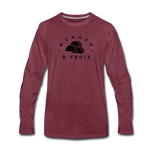 Men's Long Sleeve T-Shirt - Menage A Trois (Black Logo) - heather burgundy